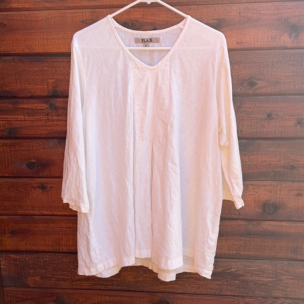 Flax White Lagenlook Tunic Shirt 100% Linen Sz M